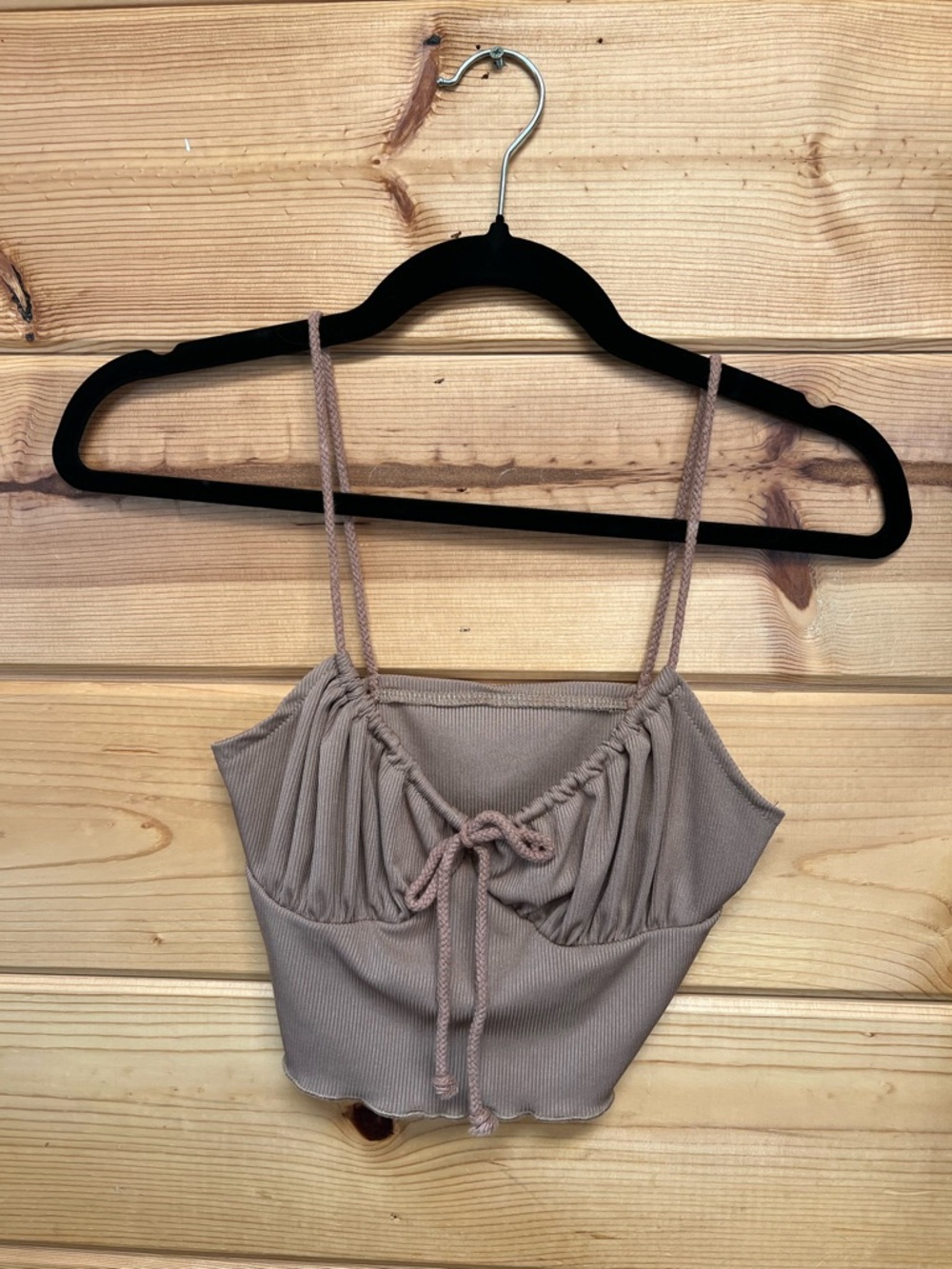 SHEIN Toupe Ribbed Drawstring Cropped Cami